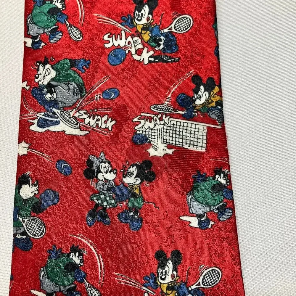 Vintage Disney Tie Mickey Unlimited Red Mickey Minnie Tennis Men’s Necktie 4”
